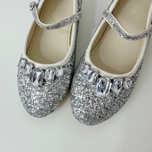 NEW J.Crew Crewcuts Girls Glitter Heel Mary Jane Shoes Silver Party Formal K4 - Picture 7 of 10